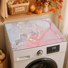 Pink Purple Gold Ink Marble Pattern Washing Machine Cover Mat Anti-Slip Waterproof Dustproof Washer Dryer Countertop Protector Pad Laundry Room Decor Mat - Baby Pink - View 1