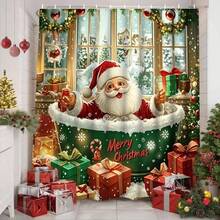 1/4pcs Merry Christmas Winter Shower Curtain Set, Cute Santa Claus, Snowman, Christmas Tree, Snowy Landscape, Snowflake Pattern, Happy New Year Holiday Bathroom Curtain Set, Polyester Fabric, With Hooks, 70.8*70.8 Inches - A - View 15