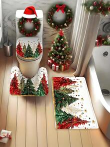 1/4pcs Christmas Polyester Shower Curtain Set, Festive Atmosphere, Decorated With Colorful Christmas Tree And Star Patterns, 70.8*70.8 Inches, Comes With 12 Hooks, Suitable For Bathroom Decor - A - View 6