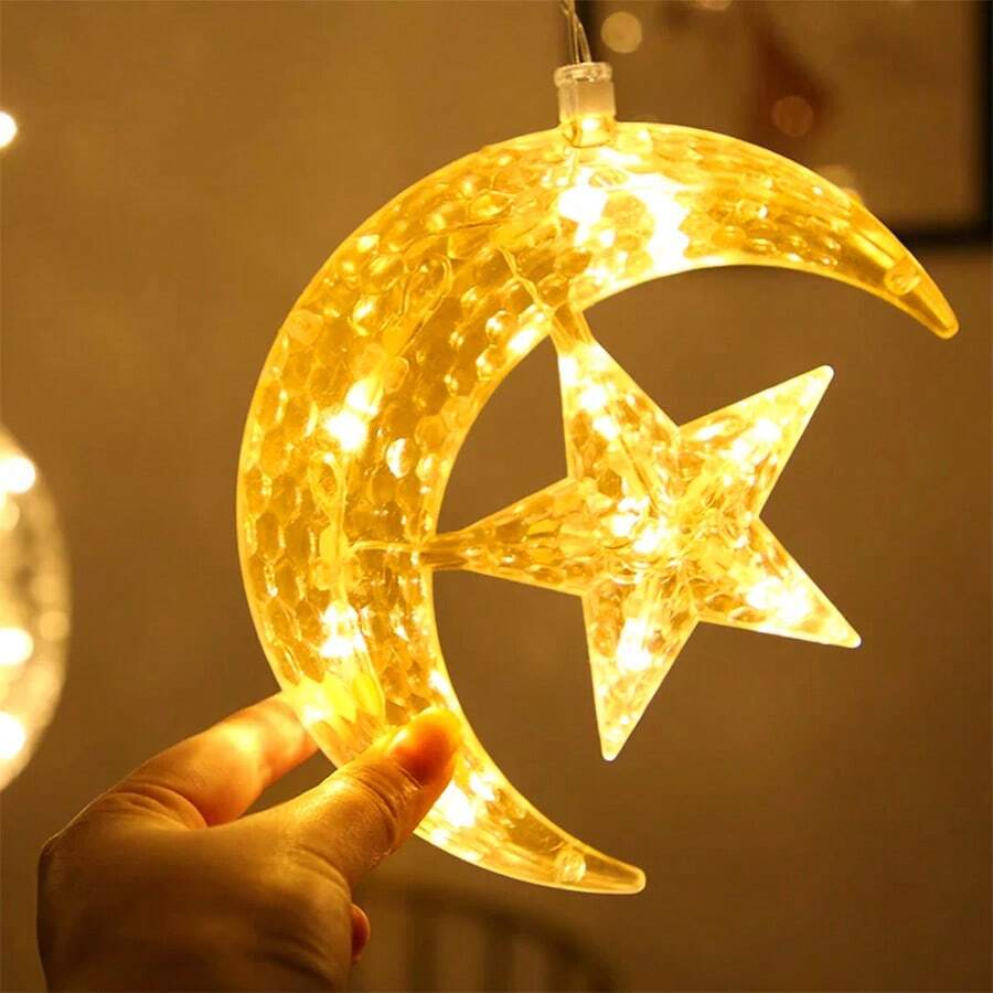 1 قطعة ضوء نجمة & قمر عيد الميلاد بكوب شفط، مناسب لديكور الغرفة، ديكور غرفة النوم، أضواء زخرفية للعطلات على مدار السنة، أضواء سلسلة خيالية للبنات، أضواء ملونة شتوية [صندوق البطارية] - أبيض دافئ - مشاهدة 1