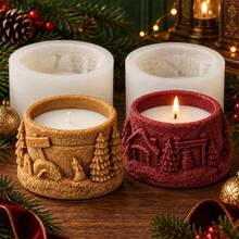 3D Christmas Candle Jar Mold, Silicone Winter Village Snowman Pine Tree Container Mold For DIY Scented Candle Making, Resin Plaster Crafts And Holiday Gifts - Mold - View 3