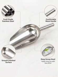1/2pcs Stainless Steel Ice Scoop Set, Premium Metal Scoops Suitable For Ice Cubes, Coffee Beans, Flour, Candy And Snacks; Durable Kitchen Scoops With Comfortable Grip, Polished Silver Serving Scoops, Suitable For Bar, Kitchen, Party, Buffet And Home Use - Multicolor - View 5