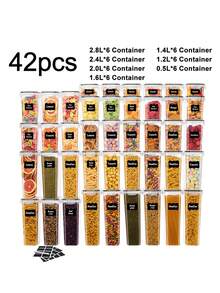 Juego de 30/42 piezas de recipientes herméticos para almacenar alimentos con tapas y etiquetas, botes transparentes para organizar la despensa, frascos de cocina apilables para pasta, cereales, harina, café y aperitivos - Ver 10