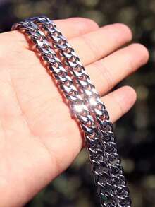 1pc Stainless Steel 6-Sided Polished Chain Necklace, Men's Bold Hip Hop Personalized Thick Chain Necklace - Multi-color - View 2