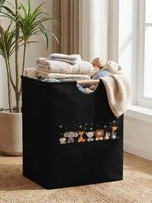 1PC Animal‑Print Open Storage Bin, Collapsible Laundry Basket Storage Bag With Wooden Handles, Household Foldable Hamper For Bathroom, Dirty Clothes Storage Bucket - Multicolor - View 15