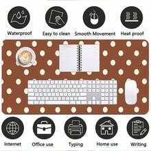 Korean INS Full Screen Brown Base White Polka Dots PU Leather Desk Pad Protector Mouse Pad Office Desk Mat Waterproof Non-Slip PU Desk Blotter Pad Gaming Esports User - View 8