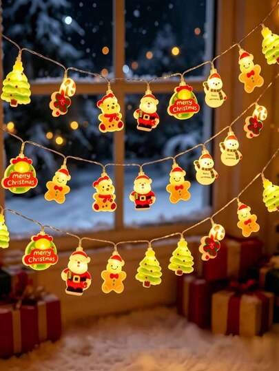 149.86cm/299.72cm Cute Shaped Christmas String Lights, Santa Claus, Christmas Tree, Gingerbread Man LED Decorative Lights, Suitable For Indoor Decoration, Christmas Home And Party Decor, Christmas Decorations, Holiday String Lights, Christmas Gifts