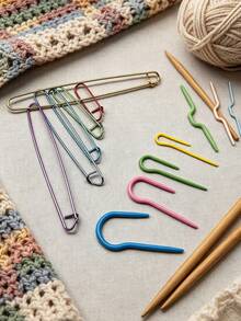 13pcs Knitted Positioning Pin & Crochet Hook Set, 6 Sizes Colorful Fixing Pins With 7 Ergonomic Crochet Hooks, Suitable For Cable Knit Sweaters, Scarves, Hats, Dolls, Shawls And More Knitting Crafts - Yarn Accessory Set - View 1