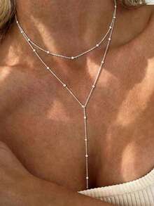 1pc Personalized Minimalist Round Bead Women's Necklace Geometric Necklace - WY-528 Double Layer Necklace - View 4