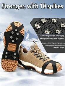 1 Pair Ice Cleats For Shoes And Boots, Silicone And Stainless Steel Anti-Slip Spikes, Traction Cleats For Walking Or Hiking On Ice And Snow - Black - View 2