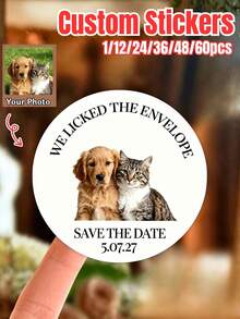 12/24/36/48/60Pcs Custom Photo Envelope Seal Stickers, Personalized Round Customized Your Pet Photo Text Labels, Customized Your Own Picture Sticker Labels For Wedding Invite, Party Favor, Gift Packaging, Wedding Party Invitation Sealing Decals - Multicolor 4 - View 1