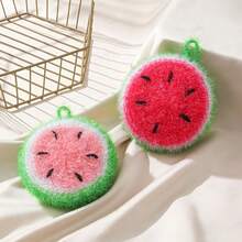 4pcs Watermelon Pattern Dish Brushes & Dish Cloths, Thick Round Dish Scrubbers - Random Color - Multiple Styles - View 4