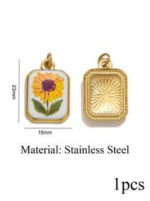 1 Pc. Stainless Steel Fashionable, Minimalist Flower And Leaf Pendant With Open Ring-DIY Necklace And Earrings Craft Kit - Pendants - View 17