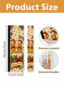 1/2Pcs Christmas Refrigerator Handle Covers, Gingerbread Man, Berry, Snowflake, "Merry Christmas" Patterns, With Hook And Loop, Suitable For Refrigerator, Oven, Microwave, Dishwasher, Christmas Holiday Kitchen Decoration - View 2