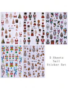 5PCS Christmas Party Nail Art Stickers, Gold Glitter Neon Lights Christmas Tree Snowflake Pattern Nail Art Stickers, DIY Holiday Nail Art Decoration - Multicolor - View 12