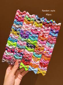 40pcs Random Color Floral Bow Hair Clips, Sweet Style Hair Accessories Suitable For Daily Wear - Multicolor - View 7