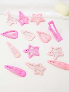30/15/5pcs Girls Pink Matte Frosted Pentagram Water Drop Heart Shooting Star BB Hair Clips Hair Accessories Side Clips Back Of Head Bangs Clips Stray Hair Clips For Daily Use - Pink - View 3