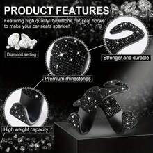 2pcs Car Seat Hooks Shiny Crystal Headrest Hooks, Car Rear Seat Hooks Back Row Hooks For Wallet Handbag Clothing Grocery Bag, Shiny Rhinestone Car Rear Seat Headrest Hook & Car Wallet Holder - A - View 10