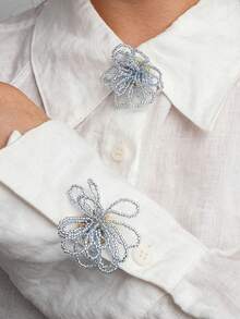 2 PCS Floral Beaded Button Covers For Shirts, Decorative Clip-On Button Cuffs & Dress Accessories For Women – Elegant Removable Metal Button Clips - A - View 1