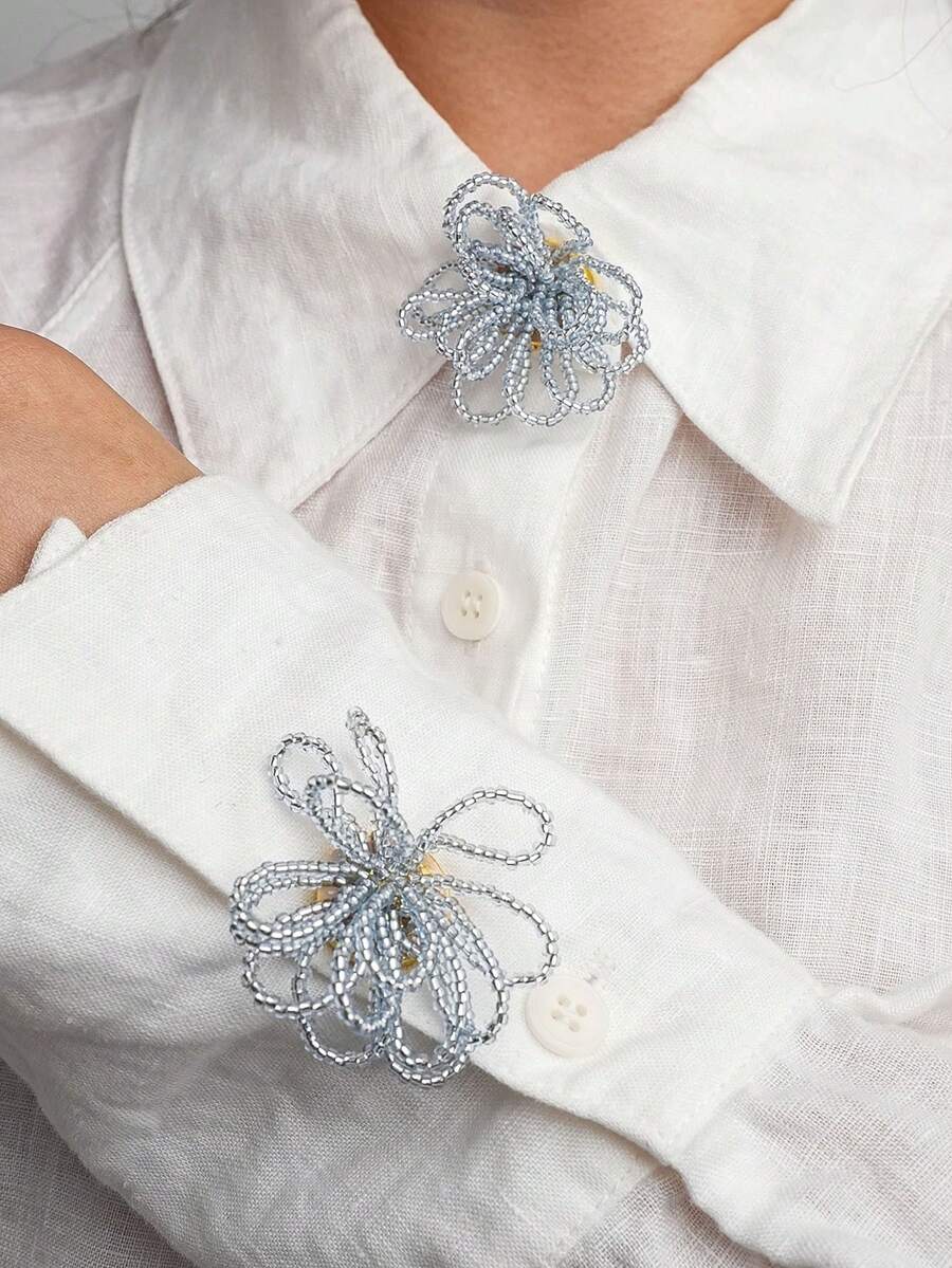 2 PCS Floral Beaded Button Covers For Shirts, Decorative Clip-On Button Cuffs & Dress Accessories For Women – Elegant Removable Metal Button Clips - A - View 1