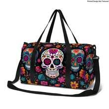 Elegant Travel Bag/Duffel Bag/Yoga Bag/Gym Bag, Skull Flower/Colorful Skull Design, Suitable For Travel, Daily Carry, Fitness, Snow, Camping, Outdoor Activities Holiday Essentials Holiday Travel Essentials Travel Accessories Bag For School School Accessories School Stuff - Multicolor - View 14