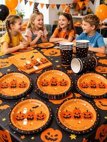 50pcs Piring Kertas, Gelas Kertas, dan Serbet Pesta Halloween, Piring Kertas Sekali Pakai Motif , Perlengkapan Makan untuk Hidangan Penutup, Dekorasi, Set Hadiah Ulang Tahun, Set Perlengkapan Makan Pesta Halloween - beraneka warna - View 3