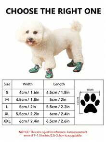 1 Set 4pcs Christmas Style Pet Shoes, Green Christmas Fruit Print Fleece Lining Warm Boots, Adjustable Hook & Loop Non-Slip Christmas Shoes, Suitable For Small Dogs And Cats - Green - View 3