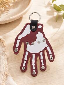 Skeleton Hand Keychain, 1pc PU Leather Key Organizer Bag, Palm Shaped Key Fob With Snap Button, Foldable Key Ring Key Holder, Gothic Skeleton Finger Keychain, Halloween Bag Charm, Suitable For Wallet Backpack, Car House Keys, Unisex Gift - A - View 17