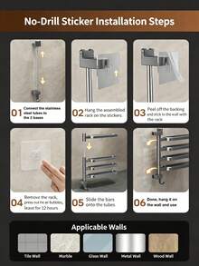 1pc No-Drill Rotating Multi-Bar Towel Rack, Bathroom Towel Holder, Bathroom Storage Rack, Bathroom Towel Rack - Multicolor - View 10