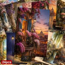 24pcs+A Red Envelope Romantic Holiday Postcards, Exquisite Landscape Patterns With Blessing Text, Suitable For Friends, Seasonal Greetings, Artistic Oil Painting Style - Sets - View 10