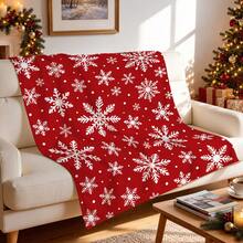 1pc Christmas Decorative Blanket, Red Background With White Snowflake Pattern, Flannel Single-Sided Printed Blanket, Perfect For Holidays, Birthdays, Sofa And Home Decor - Multicolor - View 7