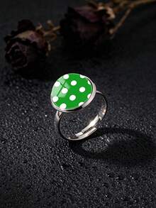 YUJUGLOW 1PC Adjustable Minimalist Cartoon Polka Dot Pattern With 316 Stainless Steel Round Open Ring, Suitable For Women's Daily Wear - Green - View 4