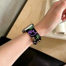 1pc Colorful Ghost Pattern Silicone Watch Band, Compatible With Apple Watch 38mm 40mm 41mm 42mm 44mm 45mm 46mm 49mm, Fashionable Soft Comfortable Strap, Suitable For Apple Watch Ultra 2 S12 S11 S10 SE 9 8 7 SE 6 5 4 3 2 1, Halloween Costume Matching Unisex Replacement Band - Multicolor - View 4