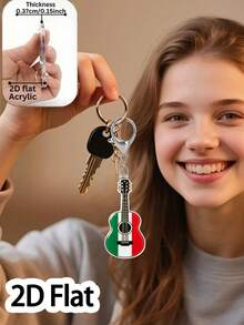 2d Flat, Mexican National Flag Classic Guitar And Bass Patterned Acrylic Pendant,Archie Mariachi Pride Keychain, For Music Instrument Enthusiasts - Multicolor - View 4