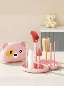 Household Cleaning Cup Brush Set/Portable Drain Rack/Kitchen Essentials/Newborn Essentials/Baby Bottle Brush Set, Compact Size/Dust-Proof & Drop-Resistant/Includes: Bottle Brush/Straw Brush/Drain Rack/Nipple Brush/Dispenser Bottle - Multicolor - View 4