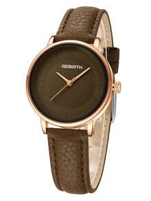 REBIRTH 1pc Women's Minimalist Round Dial Quartz Watch, Fashionable Elegant Wristwatch For Daily Commute Wear - Brown - View 7