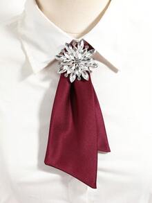 1pc French Vintage Double Layer Satin Rhinestone Women's Necktie, Banquet Commute Formal Shirt Decoration Accessory - Multicolor - View 5