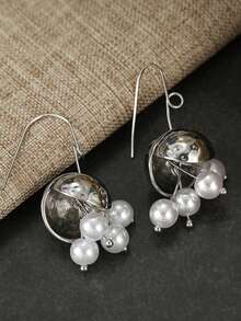 Gmzalx Women's Vintage Semi-Circular Dangle Ear Hooks, Smooth Asymmetrical Hammered Texture, Atmospheric Earrings, Suitable For Commute, Date, Party Occasions - Silver - View 6