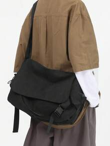 Vintage Men's Canvas Crossbody Bag Peach Tree - Black - View 3