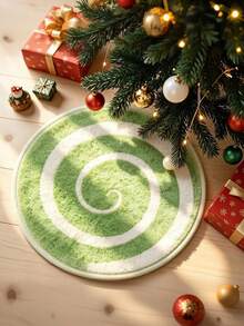 Round Burgundy Christmas Tufted Rug Checkered Border Snowman Gingerbread Gift Candy Cane Plush Rug - Green - View 1