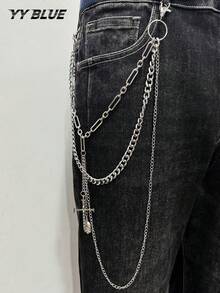 1pc Fashion Gothic Men's Pants Chain, Metal Chain With Skull And Cross Pendant, Clothing Accessory, Waist Chain Pants Chain Suitable For Men And Women, Halloween Jewelry - Multicolor - View 1