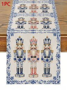 Taplak Meja Natal, Sarung Bantal, Alas Piring, Taplak Meja Motif Prajurit Nutcracker Gaya Porselen Biru Putih, Dekorasi Rumah Liburan Natal, Dekorasi Pesta Ruang Makan Dapur - MultiWarna - View 16
