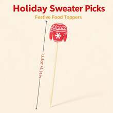 28/58pcs/Christmas Ugly Sweater Bamboo Cocktail Picks, Decorative Food Picks For Fruit Appetizer Cupcake, Xmas Party Charcuterie Board Decor Supplies - Red - View 4