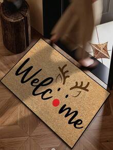 1pc Christmas Deer Welcome Door Mat, Fun Style All Season Faux Cashmere Material Entryway Rug, Machine Washable Door Mat, Suitable For Kitchen, Dining Room, Hallway, Bathroom, Bedroom, Patio Decor, Christmas Holiday Atmosphere Decoration - A - View 11