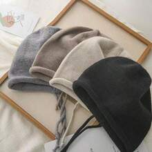 1pc Drawstring Lazy Knit Slouchy Beanie, Rolled Edge Solid Color Casual Warm Knit Hat, Elastic Band Loose Fit Knit Cap, Solid Color Ear Protection Street Fashion Warm Hat, Suitable For Daily Wear - Multicolor - View 7