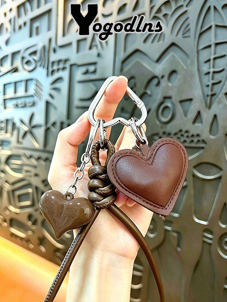 Yogodlns Multi-Color PU Leather Heart Keychain Car Key Ring Cartoon PU Leather Pendant Fashion Bag Charm Car Accessory - Multicolor - View 1