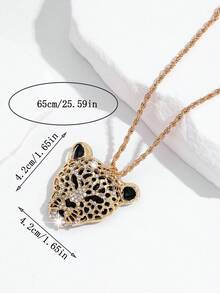 1pc Fashionable European And American Personalized Hip Hop High-End Leopard Head Necklace Pendant Sweater Chain, Suitable For Men And Women Daily Street Party Wear - Multicolor - View 6
