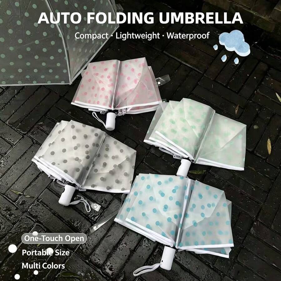 Korean Style Fresh Polka Dot Transparent Automatic Umbrella, One-Click Open & Close, Lightweight Without Burden, Multiple Colors Available, Perfect For Rainy Day Photoshoots, Portable Waterproof, Gentle Color Palette, Ritualistic Rainy Season Gift - Automatic Umbrella - View 1