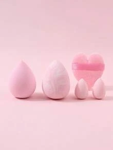 5pcs Makeup Sponge Set, Water Drop Puff, Heart Shaped Puff, Foundation Concealer Powder Dry & Wet Dual Use Makeup Puff - Pink - View 7