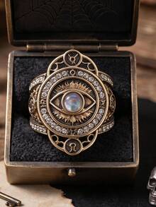 1pc Men's Single Ring, Metal Inlaid CZ Fashion Personalized Vintage Hollow Demon Eye Ring, Party Accessory, Halloween Jewelry - Multicolor - View 2
